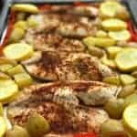 sheet pan tilapia avocado lime creama and roasted veggies