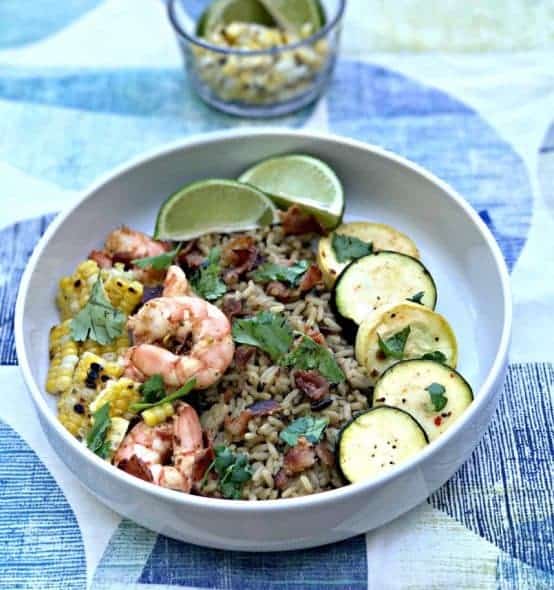 chipotle bacon bowl with grilled shrimp and veggies Chipotle Bacon Bowl with Grilled Shrimp and Veggies