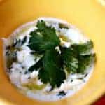 bowl of cilantro, olive oil, lime juice and yogurt