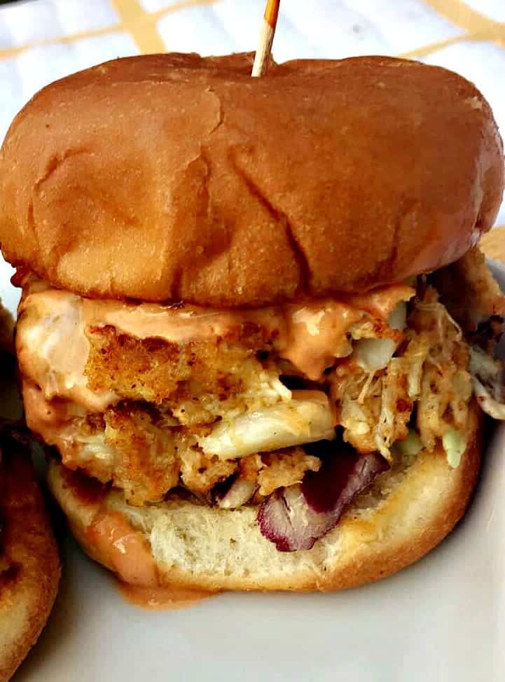 crab cake on a slider bun with chipotle mayo