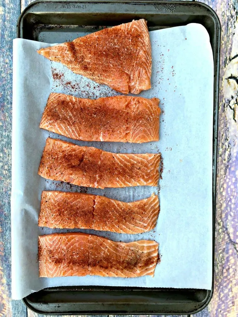 seasoned raw sliced salmon