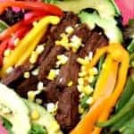 close up of fajita steak salad