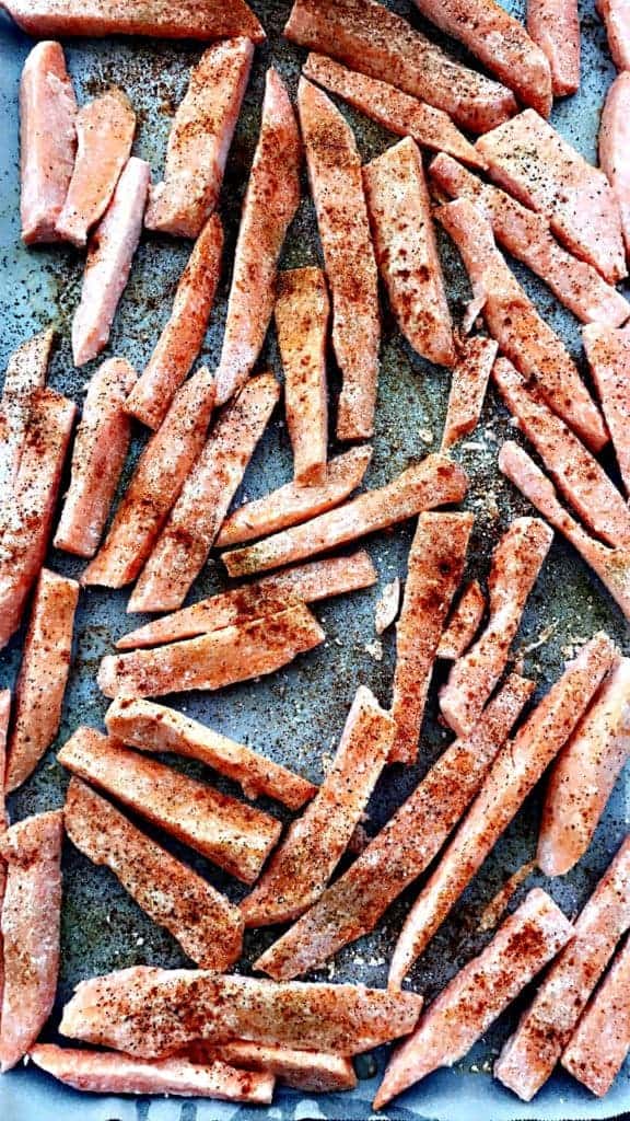 Healthy, Crispy Crunchy Sweet Potato Fries - seasoned and pre-cooked