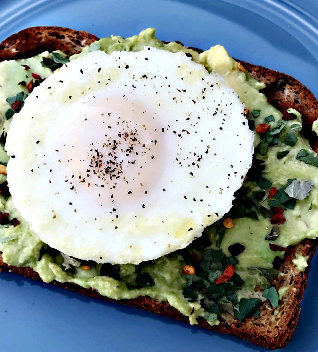 avocado cilantro lime toast with poached egg