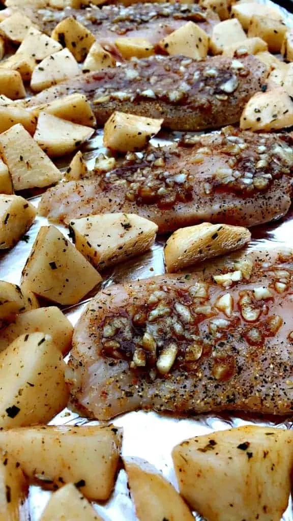 Sheet Pan Garlic Brown Sugar Chicken with Roasted Potatoes - raw