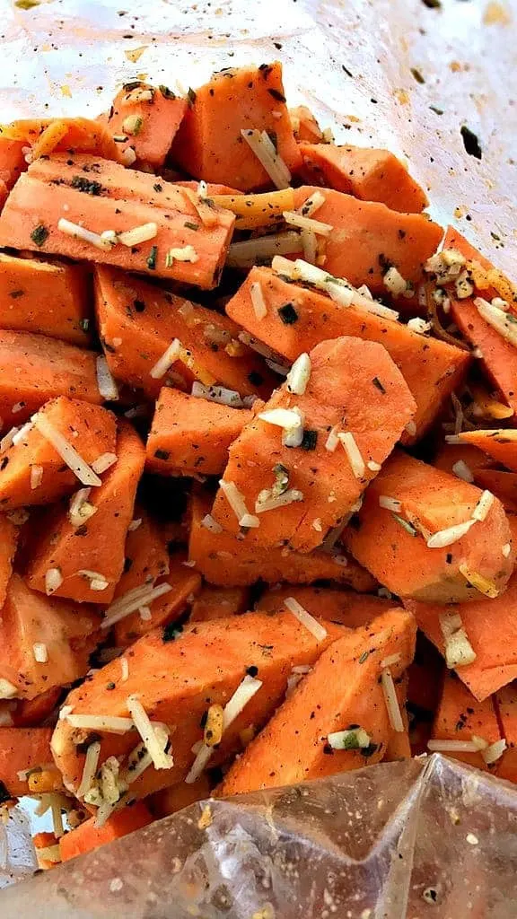 close up of sliced sweet potatoes