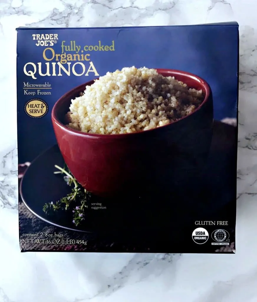 box of cooked Trader Joes quinoa 
