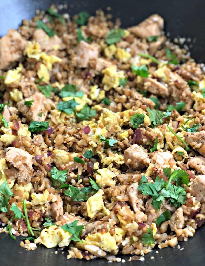 Low-Carb Paleo Cauliflower Vegetable Fried Rice with Chicken