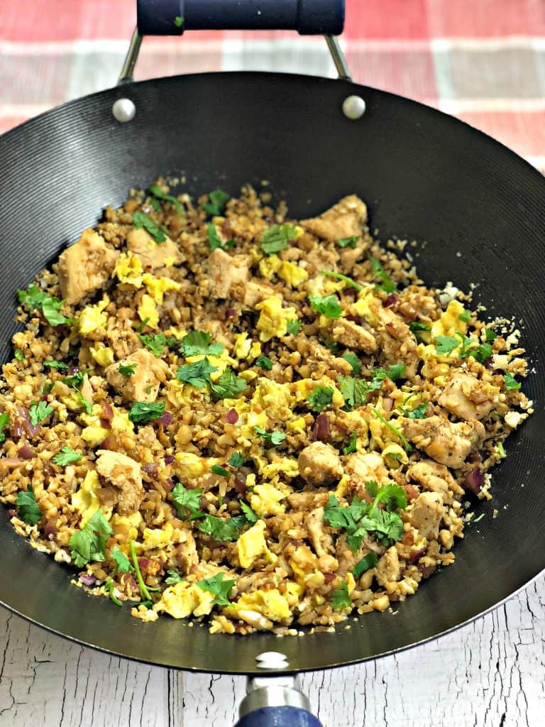 Low-Carb Paleo Cauliflower Vegetable Fried Rice with Chicken