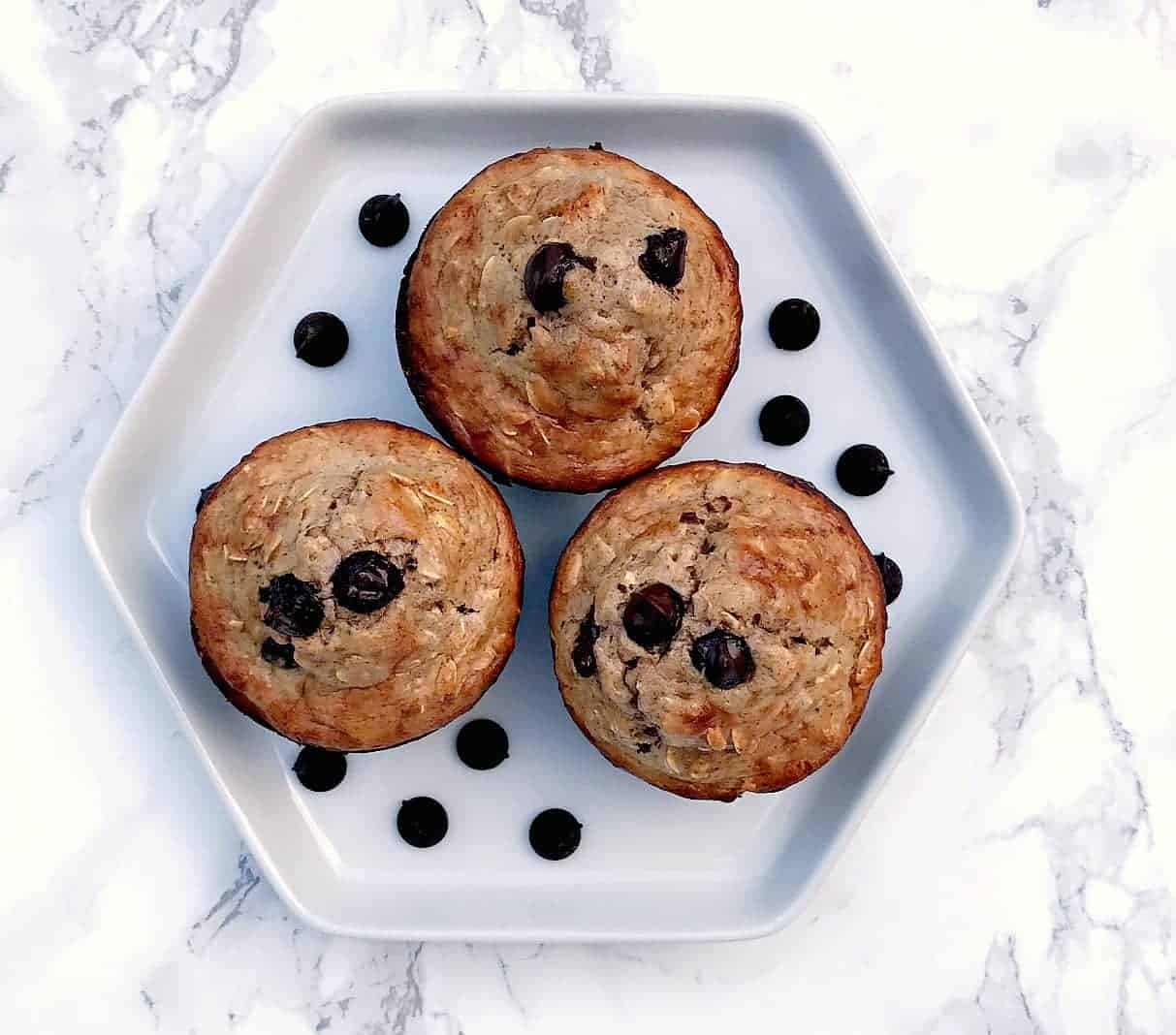 Almond Butter Oatmeal Protein Muffins with Dark Chocolate Chips