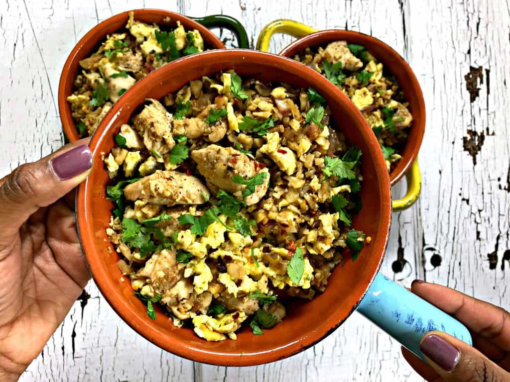 Low-Carb Paleo Cauliflower Vegetable Fried Rice with Chicken