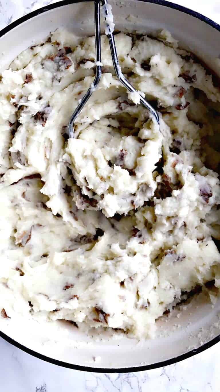 Dutch Oven SkinOn Mashed Potatoes with Bacon