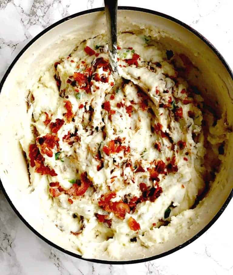Dutch Oven SkinOn Mashed Potatoes with Bacon