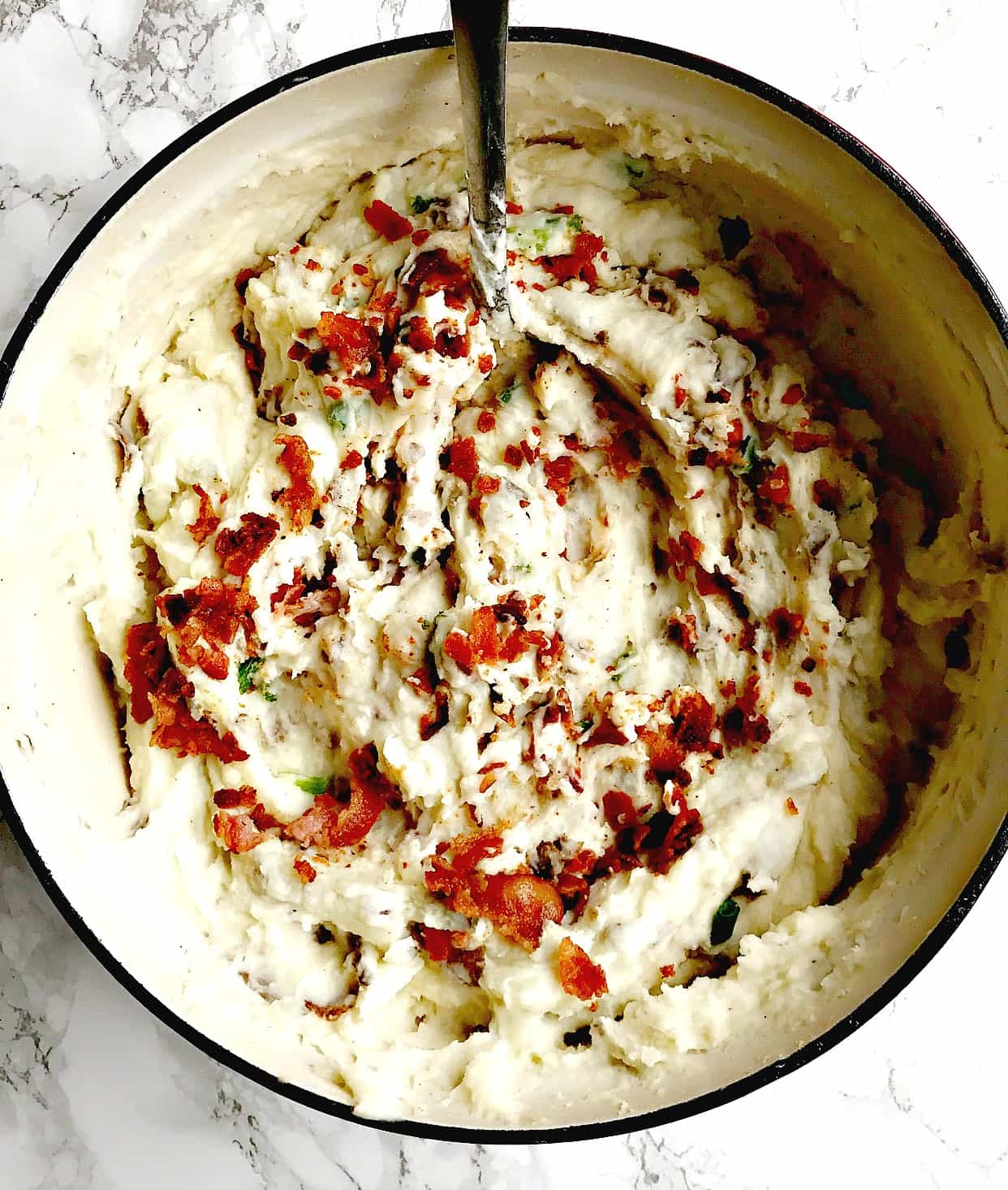 Dutch Oven SkinOn Mashed Potatoes with Bacon