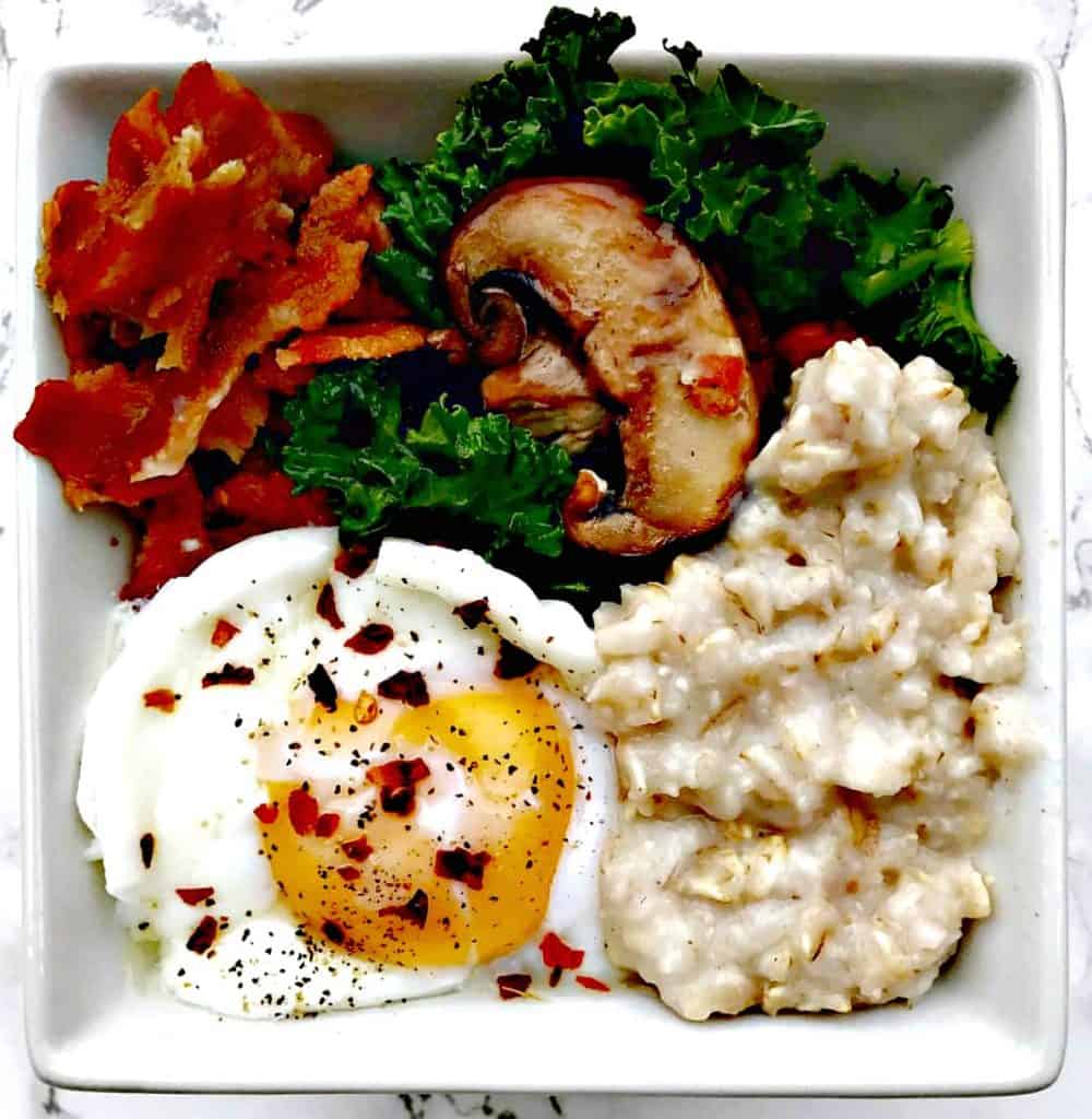 savory oats and bacon breakfast bowl