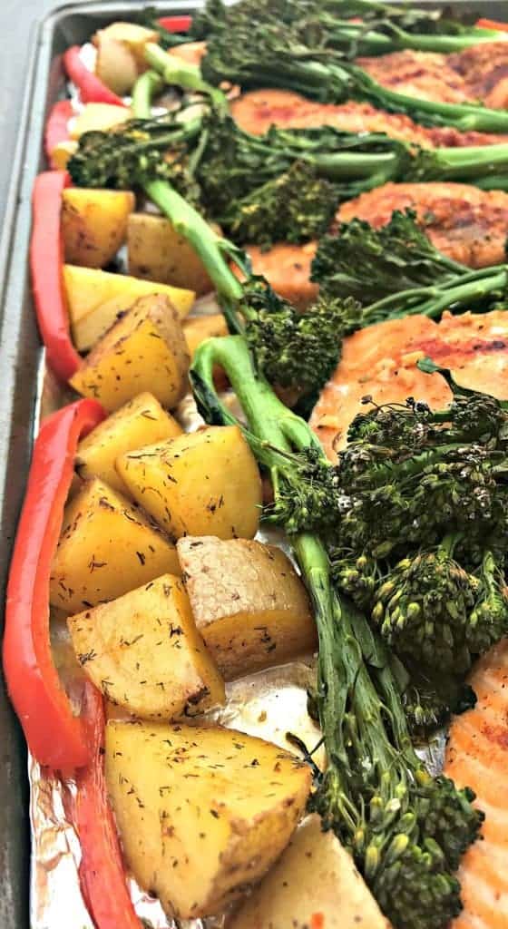 Sheet Pan Teriyaki Salmon with Roasted Dill Potatoes and Broccolini