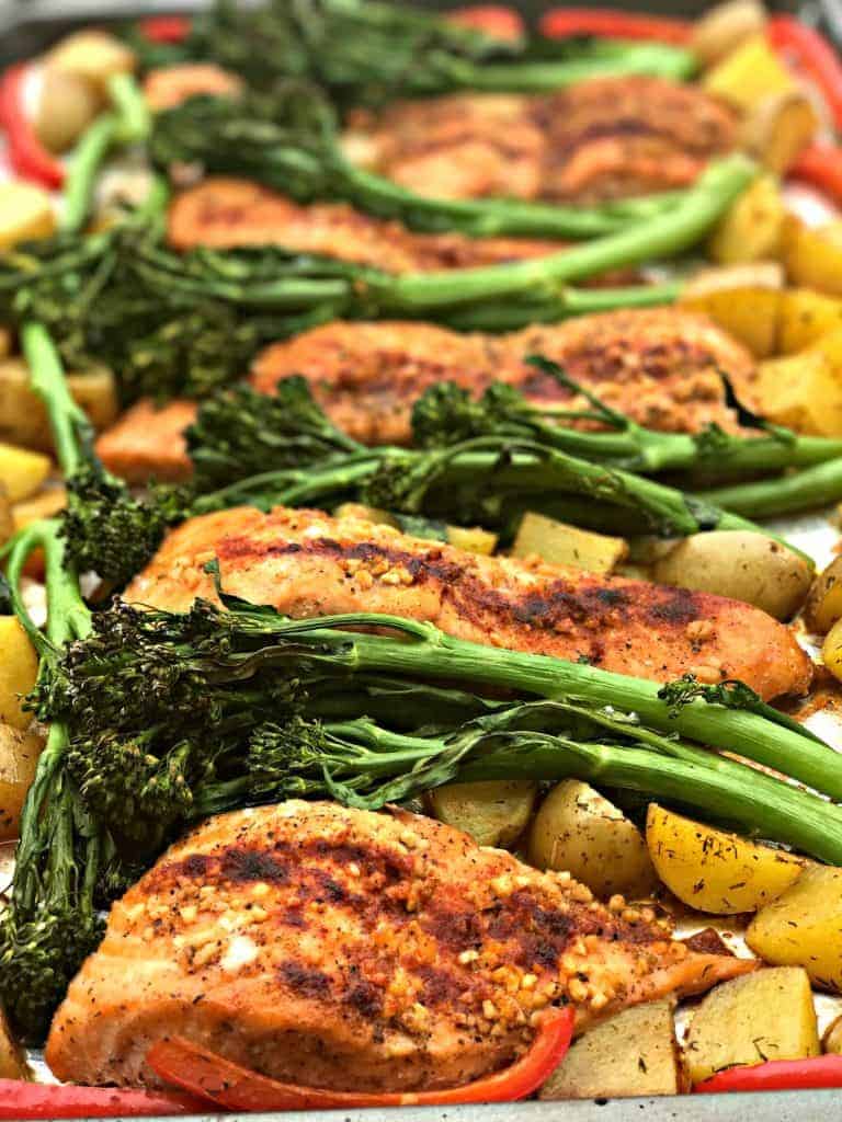 Sheet Pan Teriyaki Salmon with Roasted Dill Potatoes and Broccolini