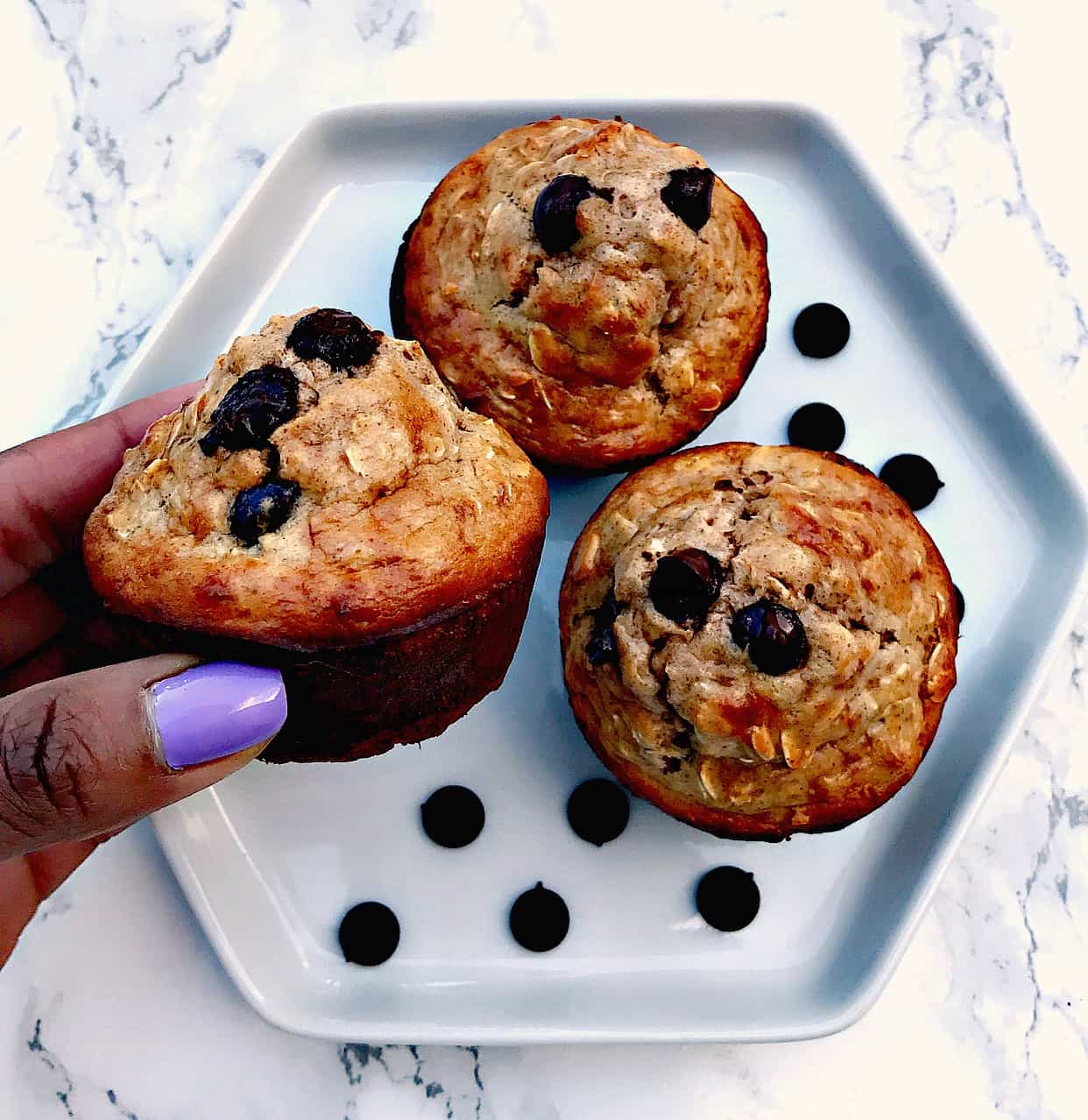 Almond Butter Oatmeal Protein Muffins with Dark Chocolate Chips