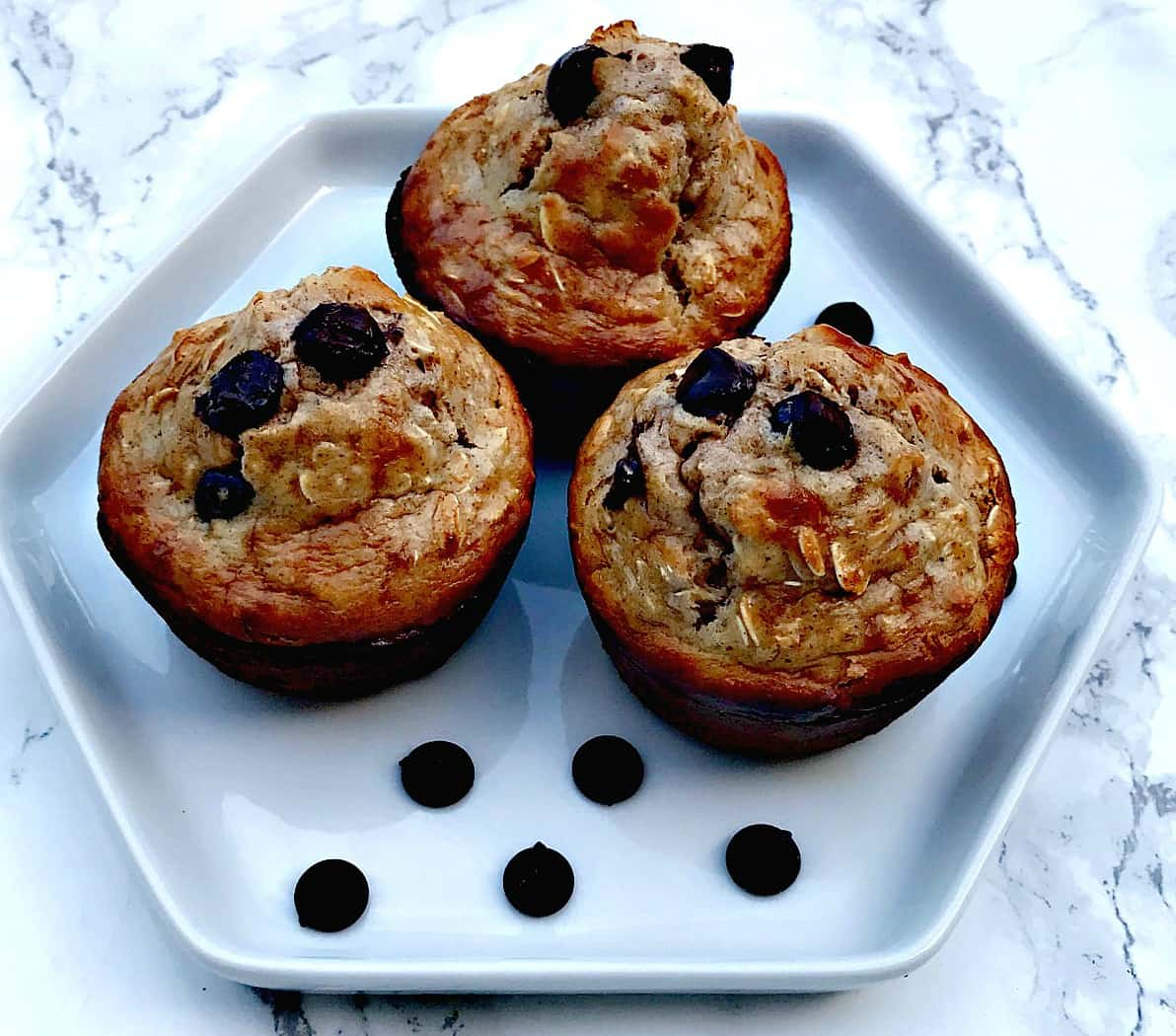 Almond Butter Oatmeal Protein Muffins with Dark Chocolate Chips