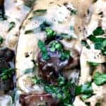 close up of chicken marsala