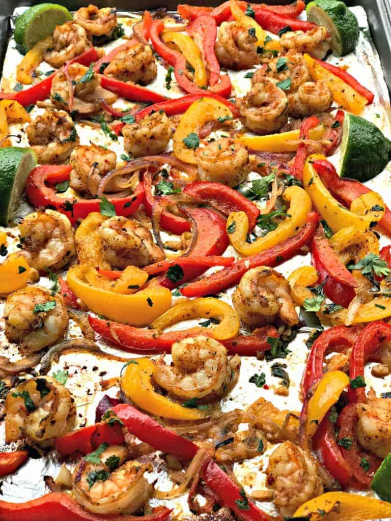 20-Minute Low-Carb One Sheet Pan Shrimp Fajitas