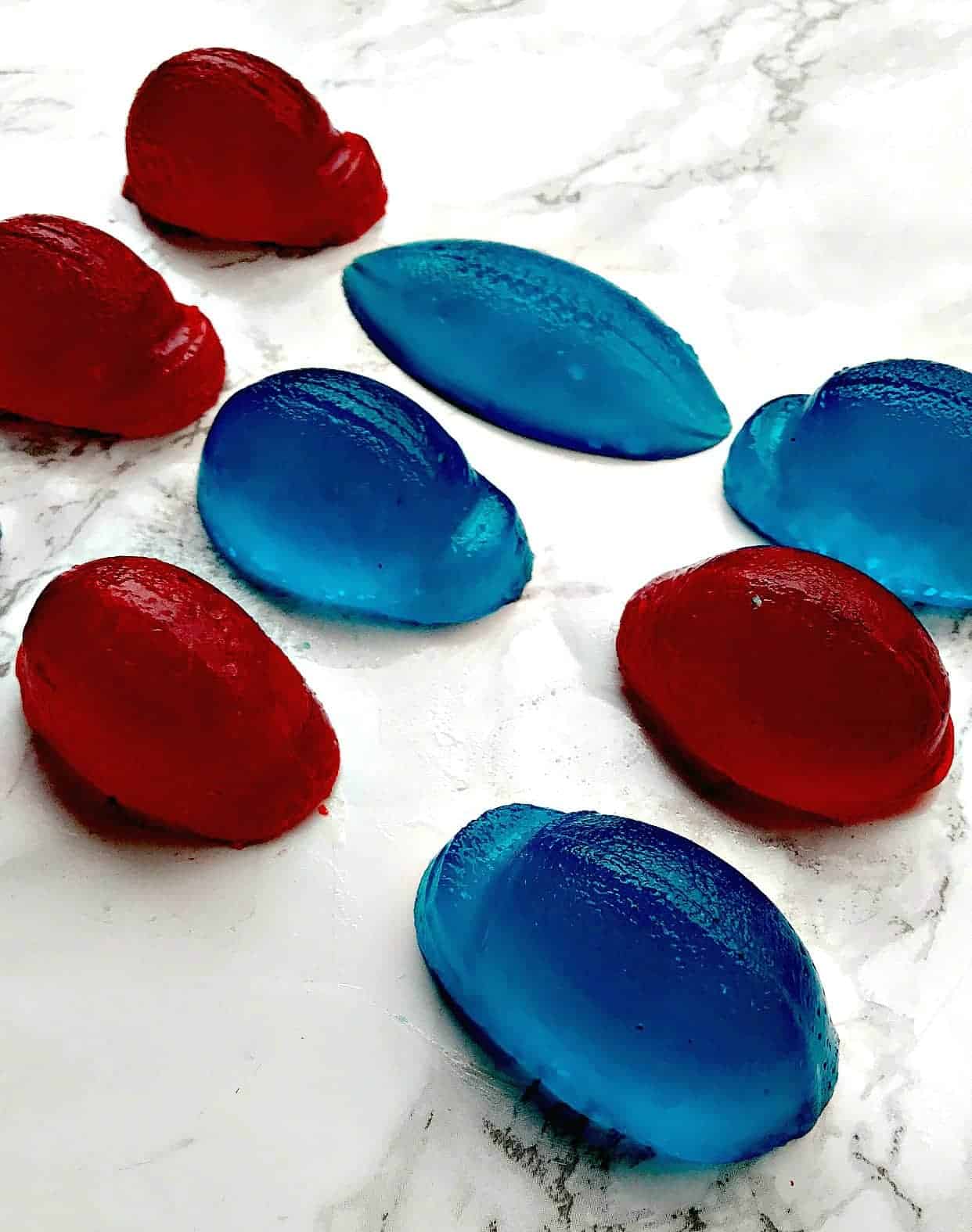 super bowl red and blue jello mold shots (footballs, & helmets)