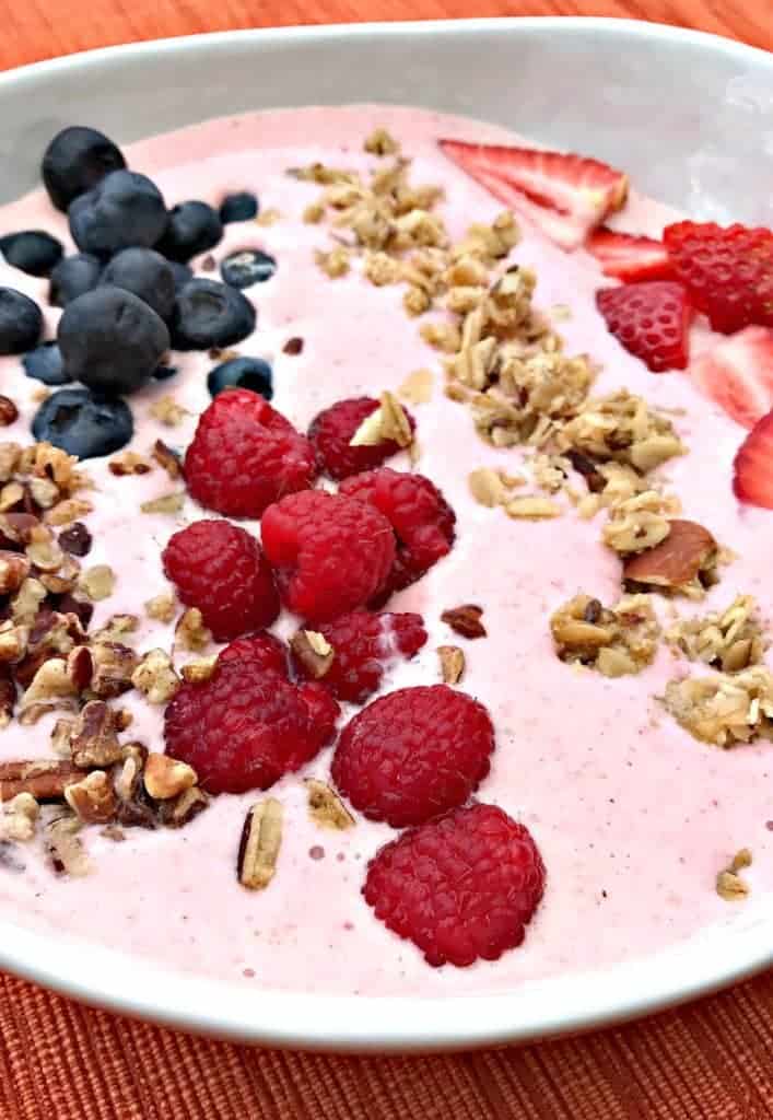 almond butter berry power protein smoothie bowl