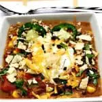 Slow-Cooker Beef Taco Nacho Chili in a white bowl