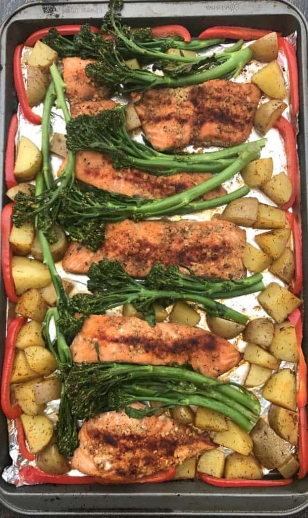 Sheet Pan Teriyaki Salmon with Roasted Dill Potatoes and Broccolini