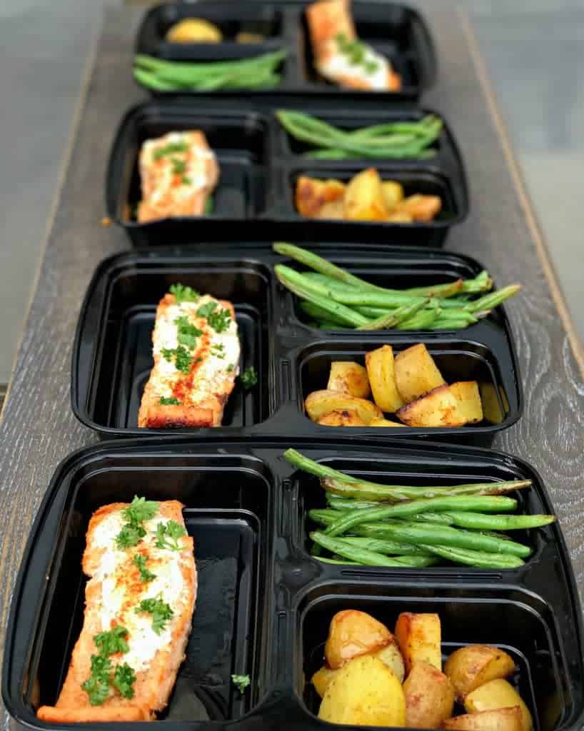 sheet pan garlic herb goat cheese stuffed salmon