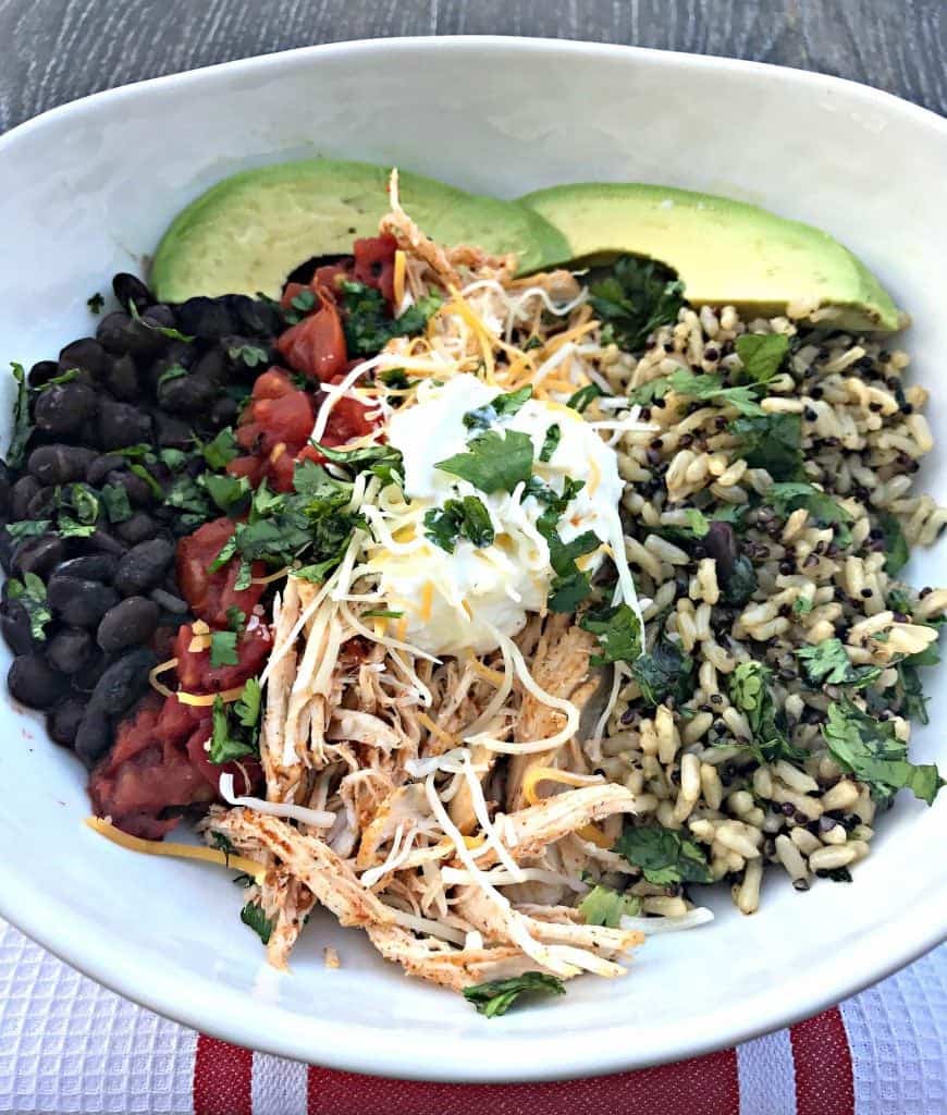 Instant Pot Shredded Chicken Taco Bowl with Cilantro Quinoa and Brown Rice