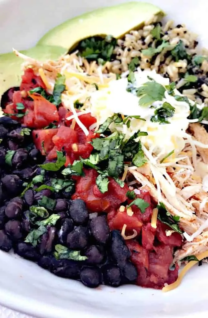 Instant Pot Shredded Chicken Taco Bowl with Cilantro Quinoa and Brown Rice