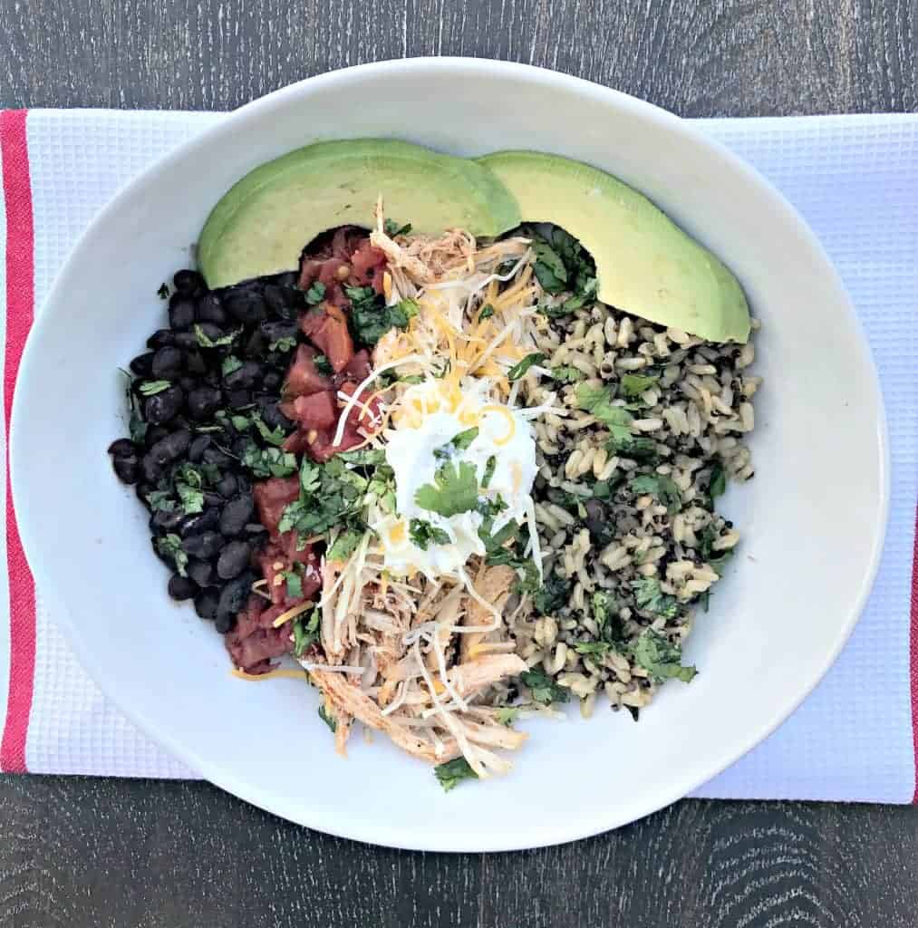 Instant Pot Shredded Chicken Taco Bowl with Cilantro Quinoa and Brown Rice