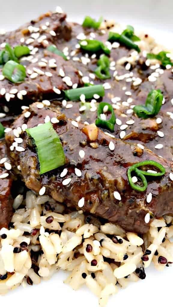 instant pot mongolian beef with quinoa and brown rice