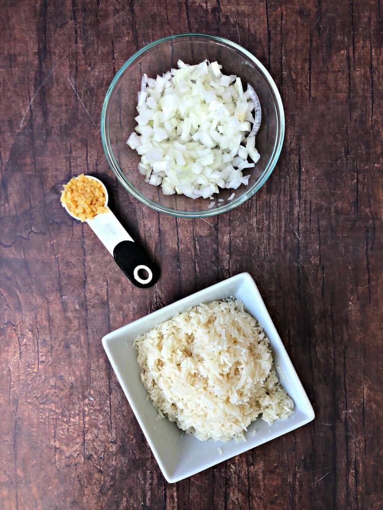 garlic, onions, and white rice