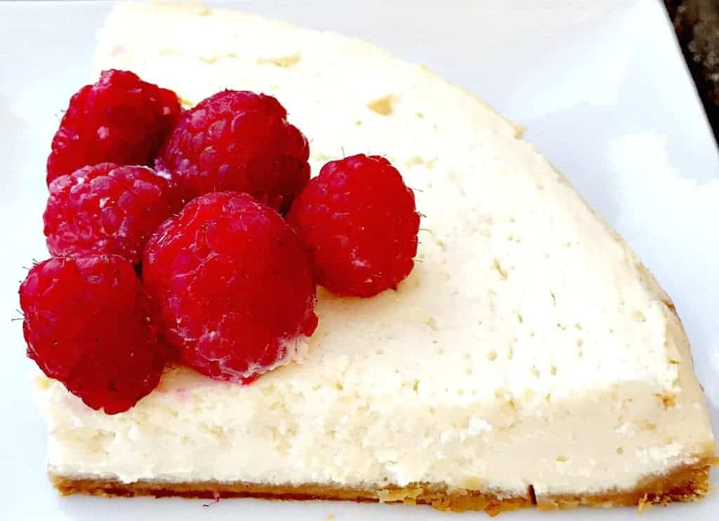 instant pot no-bake cheesecake in a blue pan