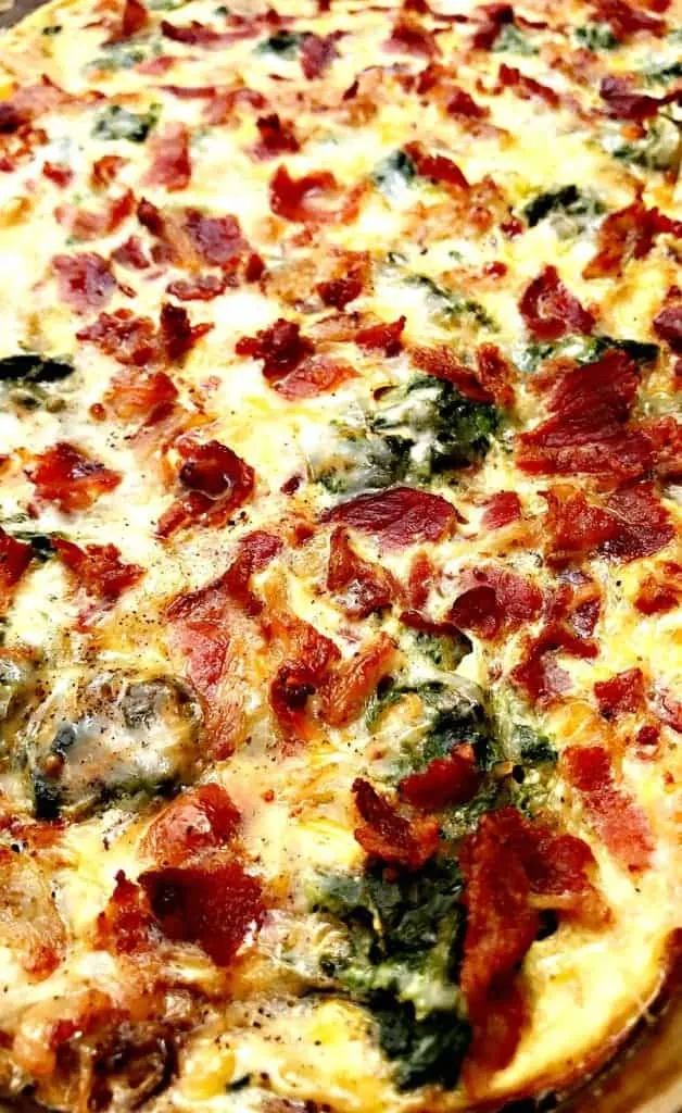 close up photo of Low-Carb Bacon, Egg, and Spinach Breakfast Casserole