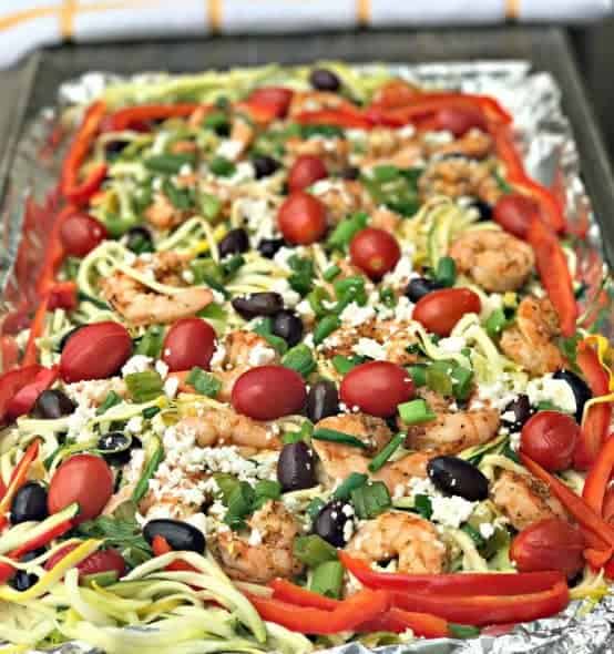 sheet pan Mediterranean shrimp with zucchini noodles sheet pan Mediterranean shrimp with zucchini noodles