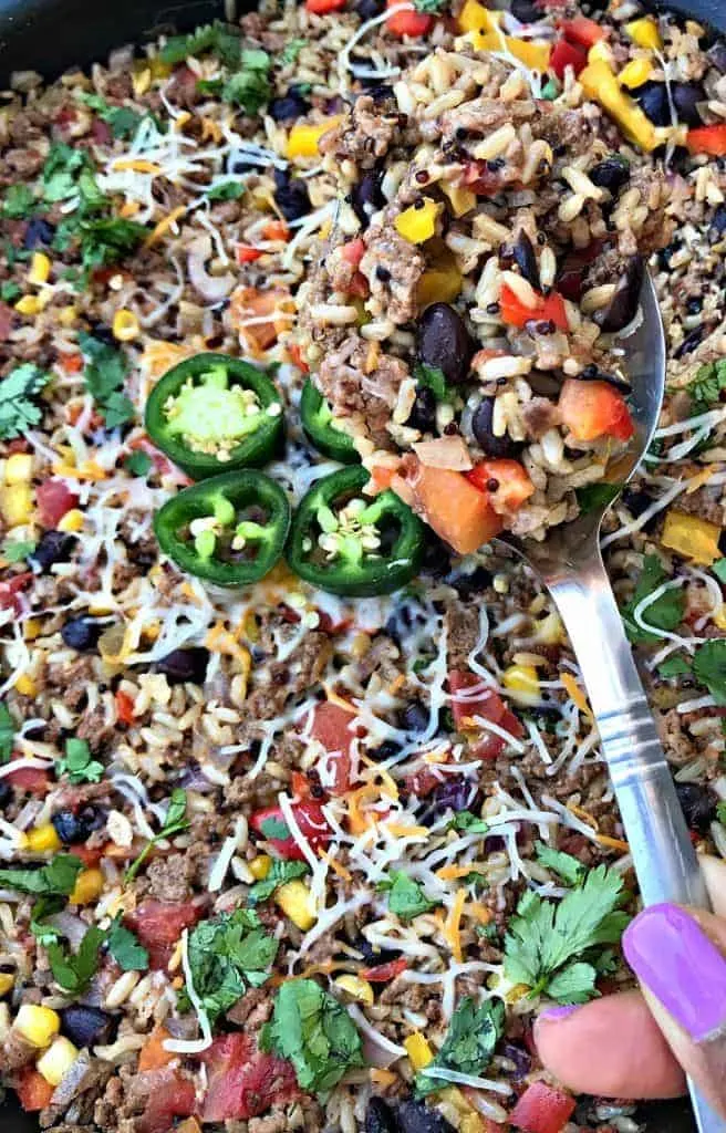 Beef Taco One-Skillet Meal with Quinoa and Brown Rice