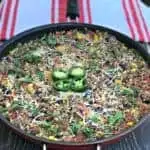 beef taco quinoa and brown rice in a skillet