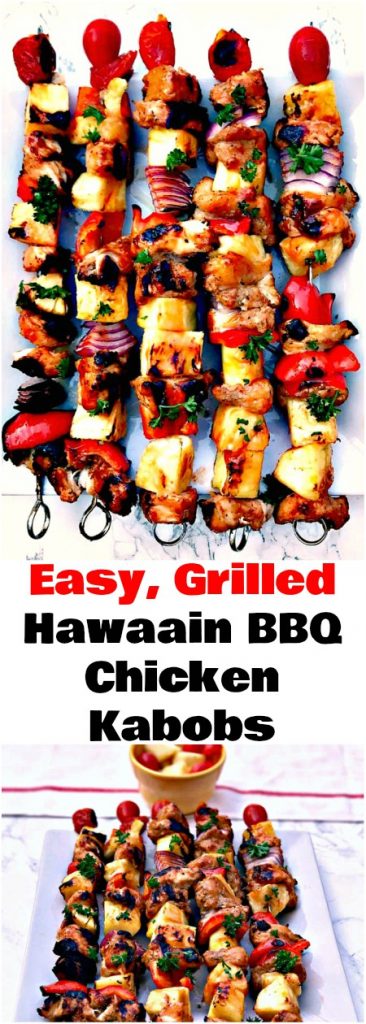 collage photo of Hawaain chicken kabob skewers