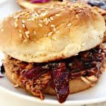 instant pot bbq pulled chicken on white plate