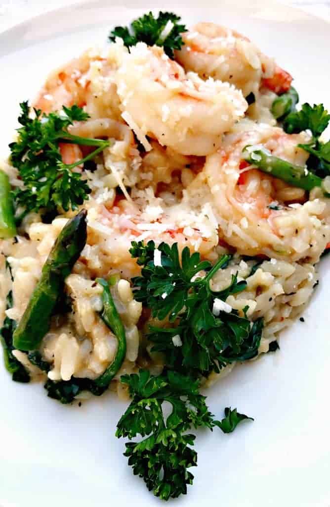 Instant Pot Lemon Shrimp Risotto with Vegetables and Parmesan