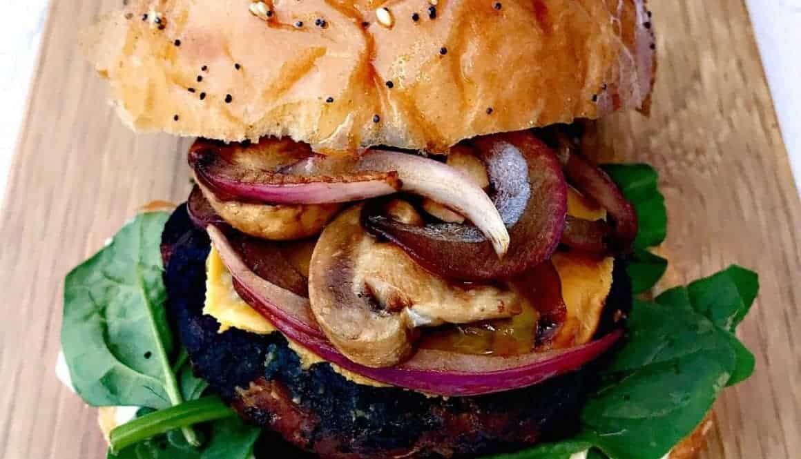 Truffle Oil, Mushroom, and Onion Grilled Burger