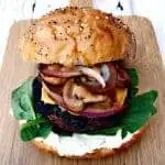 Truffle Oil Mushroom Onion Burger on a cutting board