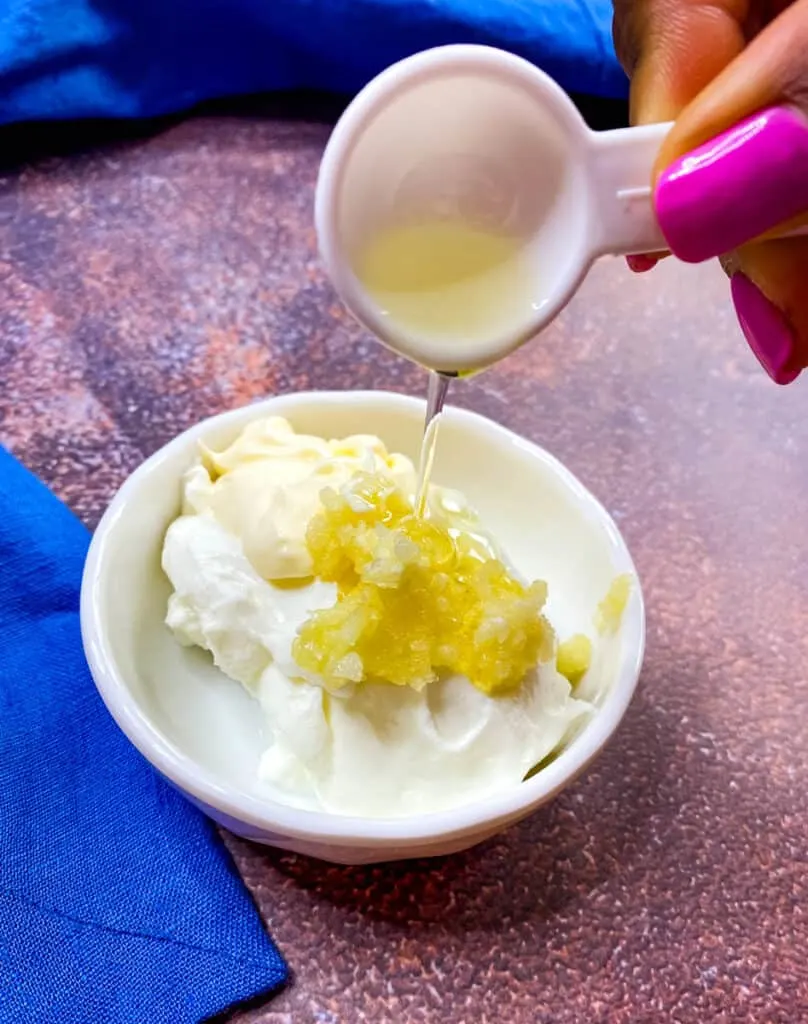 Greek yogurt and mayo drizzled in truffle oil