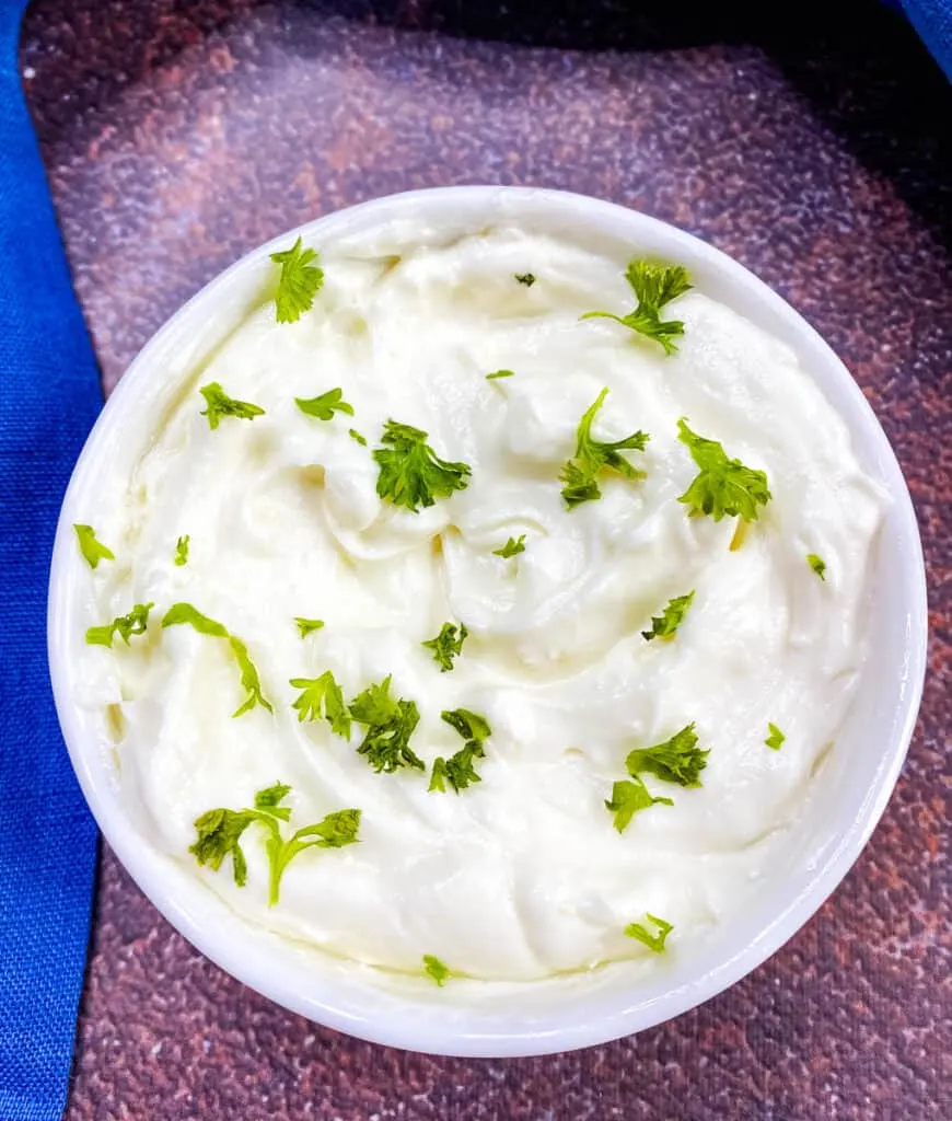 garlic truffle aioli in a white bowl