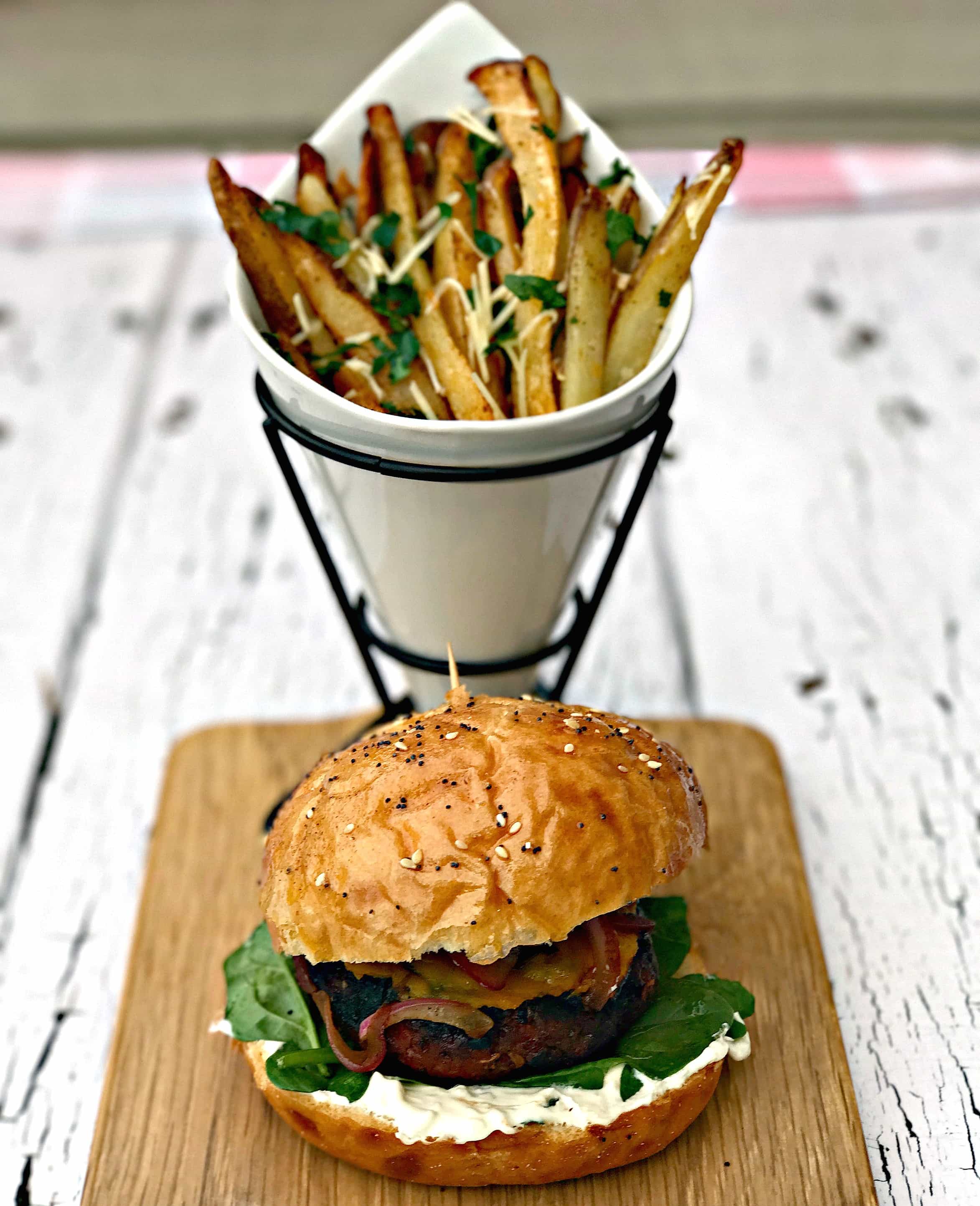 Truffle Oil, Mushroom, and Onion Grilled Burger