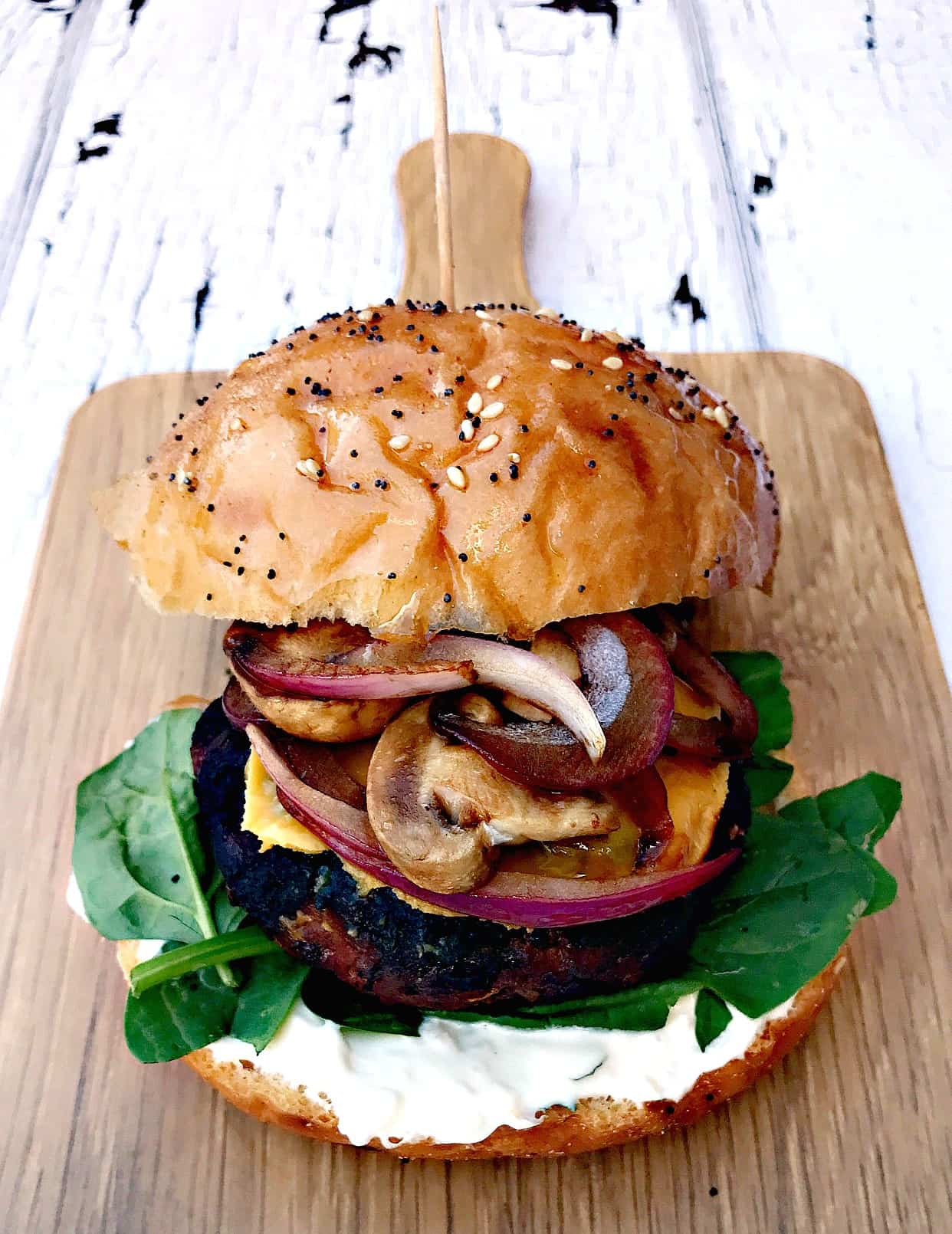 Truffle Oil, Mushroom, and Onion Grilled Burger