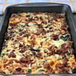 Bacon Ranch, Potato, Egg, and Spinach Breakfast Casserole in a baking dish